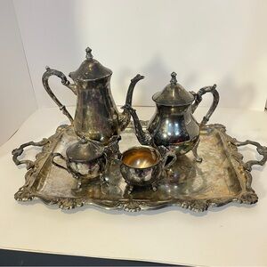 Vintage STAR Canada Silver Plated E.P. Brass Set Tea & Coffee Pot Tray Sugar
